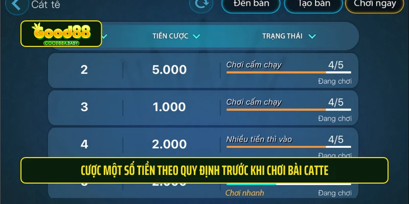 Cược một số tiền theo quy định trước khi chơi bài Catte